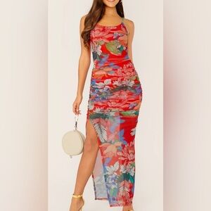 Sexy red floral beach dress